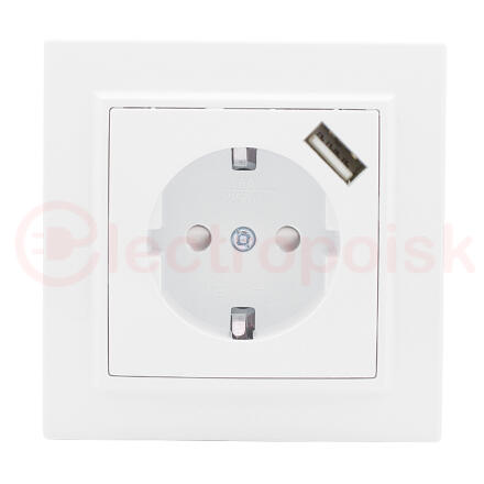 Розетка 1-местная СП с/з Минск 16А белая с защитными шторками с USB