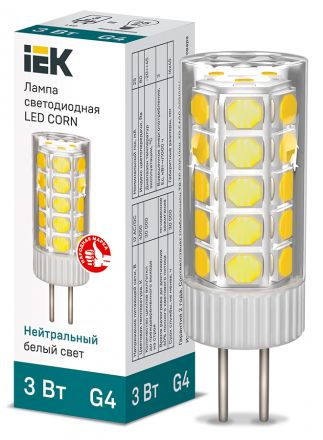 Лампа светодиодная CORN капсула 3Вт 12В 4000К керамика G4