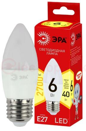 Лампа светодиодная LED B35-6W-827-E27(диод,свеча,6Вт,тепл,E27)