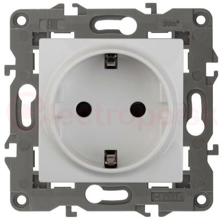Розетка 2P+E Schuko со шторками, 16А-250В, Эра Elegance, белый, 14-2102-01