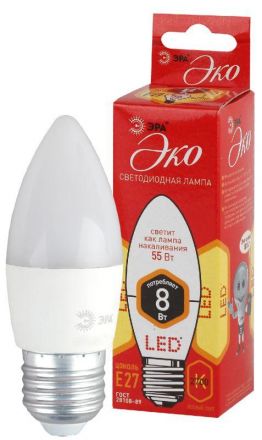 Лампа светодиодная LED B35-8W-827-E27(диод,свеча,8Вт,тепл,E27)