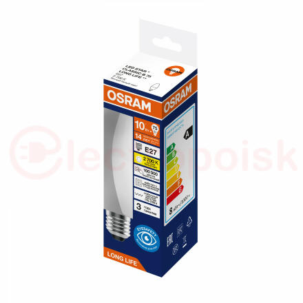 Лампа светодиодная 10Вт 806Лм 2700К Е27 свеча 170-250В OSRAM LONG LIFE