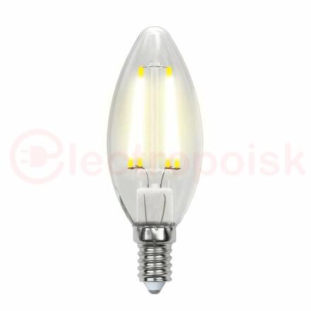 Лампа светодиодная LED 5вт 200-250В свеча диммируемая 450Лм Е14 3000К Uniel Air филамент