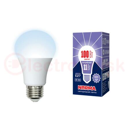 LED-A60-11W/DW/E27/FR/NR Лампа светодиодная. Форма ''A'', матовая. Серия Norma. Дневной белый свет (6500K). Картон. ТМ Volpe''