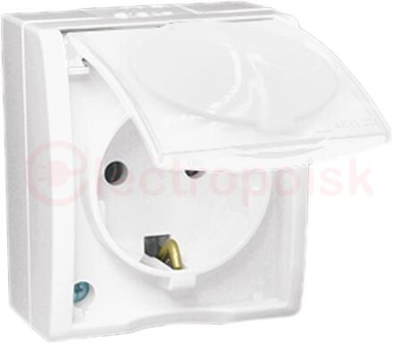 Simon15 Aqua Розетка 2Р+Е Schuko с крышкой полупр. IP54 16А 250В винтовой зажим S15A белый