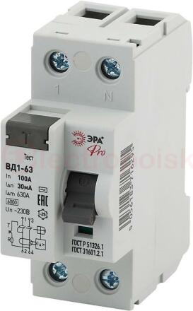 УЗО ВД1-63 Электромеханическое 1P+N 100А 30mA NO-902-54 Pro ЭРА