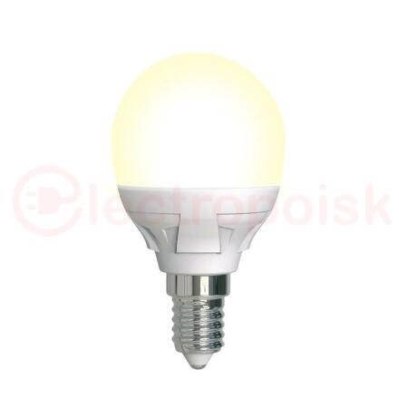 LED-G45 7W/3000K/E14/FR/DIM PLP01WH Лампа светодиодная, диммируемая. Форма «шар», матовая. Серия Яркая. Теплый белый свет (3000K). Картон. ТМ Uniel.