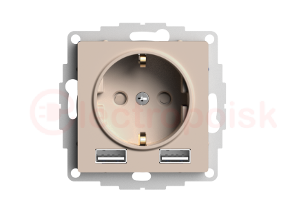 ATLASDESIGN РОЗЕТКА 16А c 2 USB A+A, 5В/2,4А, 2х5В/1,2А, механизм, ПЕСОЧНЫЙ