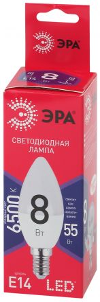 Лампа светодиодная LED B35-8W-865-E14 R  (диод, свеча, 8Вт, хол, E14) (10/100/3500) ЭРА