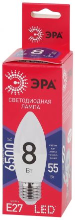 Лампа светодиодная LED B35-8W-865-E27 R  (диод, свеча, 8Вт, хол, E27) (10/100/3500) ЭРА