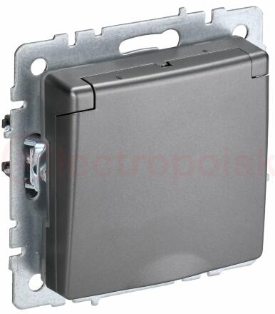 BRITE Розетка с заземлением с защитными шторками и крышкой 16А IP44 РСбш10-3-44-БрС сталь