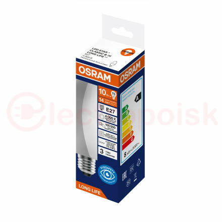 Лампа светодиодная 10Вт 806Лм 4000К Е27 свеча 170-250В OSRAM LONG LIFE