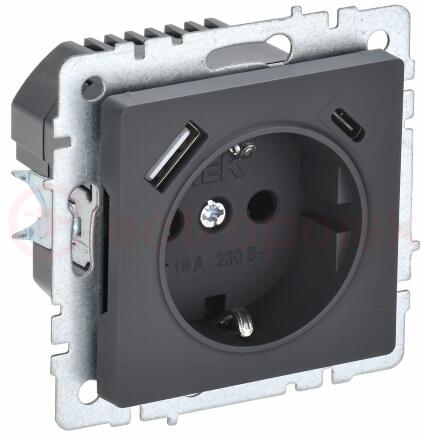 BRITE Роз. с з/к/ш 16А с USB A+C 18Вт РЮш11-1-БрГ граф. IEK
