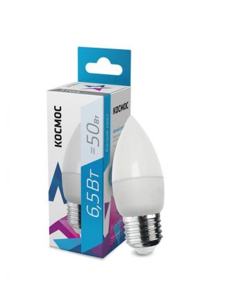 Лампа светодиодная LED 6.5Вт CN 220В Е27 D37х99 4500 белый 480лм Космос