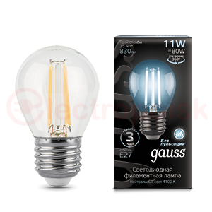 Лампа светодиодная LED 11 Вт 830 Лм 4100К белая Е27 Шар Filament Gauss