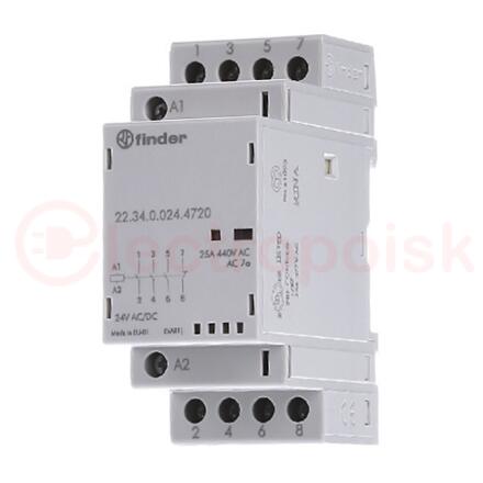 Контактор модульный 3NO+1NC 25А контакты AgSnO2 катушка 12В АС/DC 35мм IP20 переключатель Авто-Вкл-Выкл+механический индикатор/LED