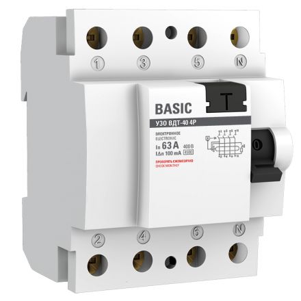Устройство защитного отключения УЗО ВД-40 4P 63А/100мА (электронное) EKF Basic