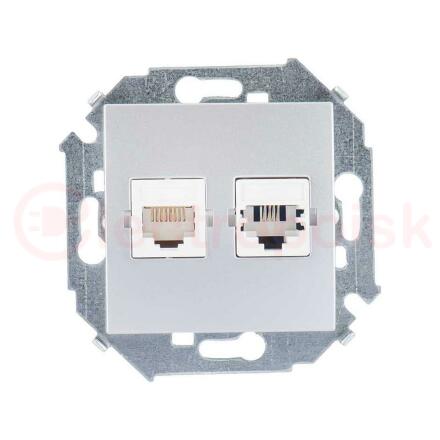 Розетка телефонная + компьютерная RJ11+RJ45 кат.5е, алюминий