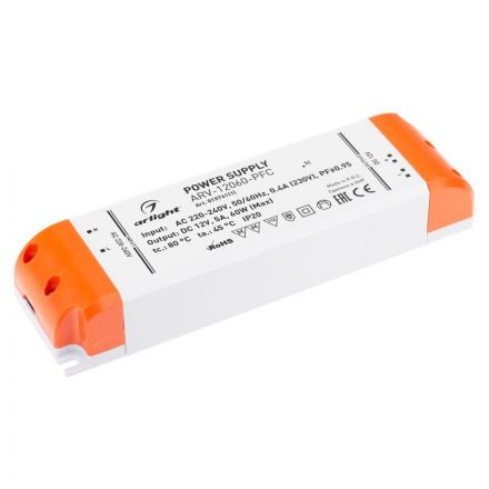 Блок питания ARV-12060-PFC (12V, 5A, 60W) (ARL, IP20 Пластик, 2 года)