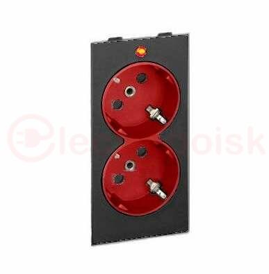 Connect Розетка двойная с заземлением 16А 250В CIMA-модуль 52x108 мм SC графит + красный