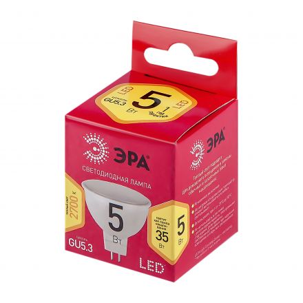 Лампа светодиодная RED LINE LED MR16-5W-827-GU5.3 R GU5.3 5 Вт софит теплый белый свет ЭРА