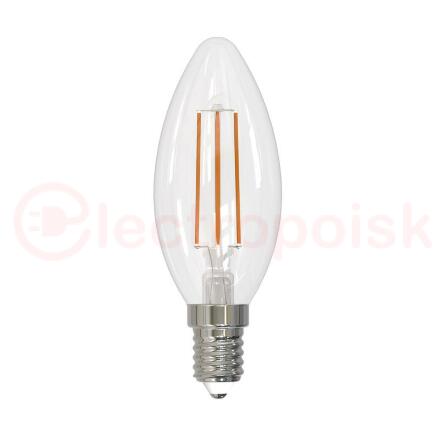 "Лампа светодиодная LED-C35-9W/3000K/E14/CL/DIM GLA01TR  диммируемая. Форма ""свеча"", прозрачная. Серия Air. Теплый белый свет (3000K). Картон. ТМ Uniel."