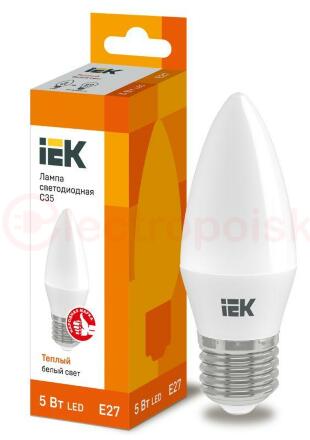 Лампа светодиодная LED 5вт E27 тепло-белый матовая свеча ECO