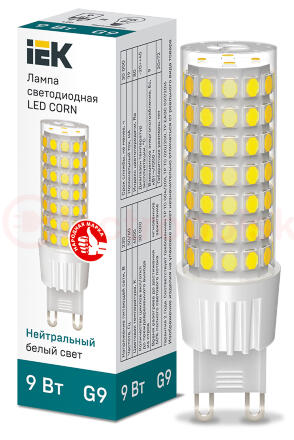 Лампа светодиодная CORN капсула 9Вт 230В 4000К керамика G9