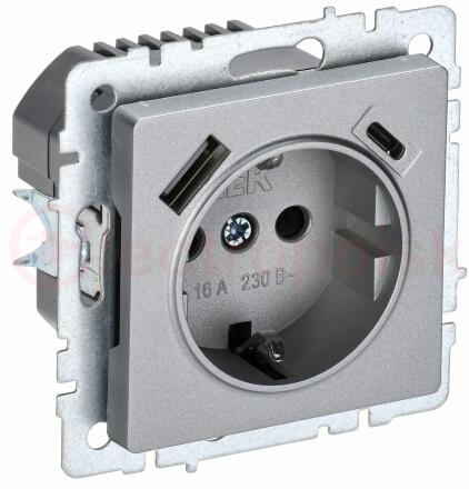 BRITE Роз. с з/к/ш 16А с USB A+C 18Вт РЮш11-1-БрА алюм. IEK