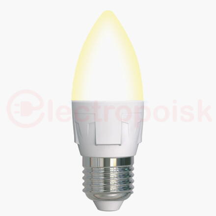 LED-C37 7W/3000K/E27/FR/DIM PLP01WH Лампа светодиодная, диммируемая. Форма «свеча», матовая. Серия Яркая. Теплый белый свет (3000K). Картон. ТМ Uniel.