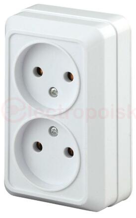 Розетка 2х2P, 16А-250В, ОУ, б.м.п., Quadro, белый, 2Э-203-01