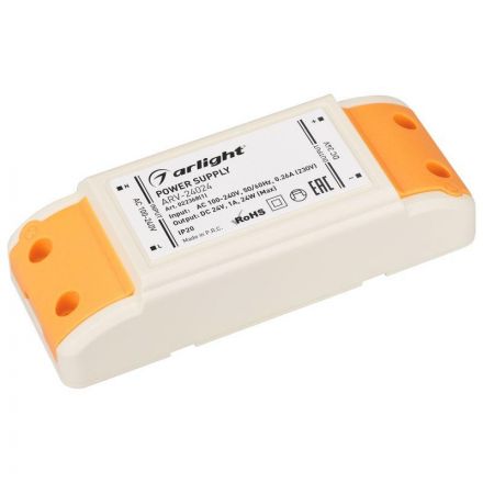 Блок питания ARV-24024 (24V, 1A, 24W) (ARL, IP20 Пластик, 2 года)