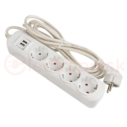 Удлинитель 'Эксперт'  4 гнезда  5 метров 16А/3    5кВт с 2 USB 2,1А ПВС 3х1 EKF