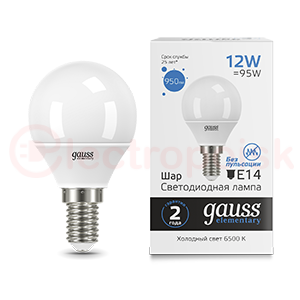 Лампа светодиодная LED 12 Вт 950 Лм холодная 6500К Е14 шар Elementary Gauss