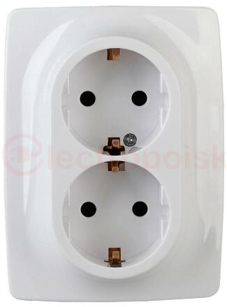 Розетка 2X2P+E Schuko, 16A-250В, Эра12, белый, 12-2106-01
