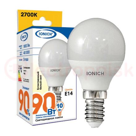 Лампа светодиодная LED 10w 4000К, E14, 900Лм, матовая, шар IONICH
