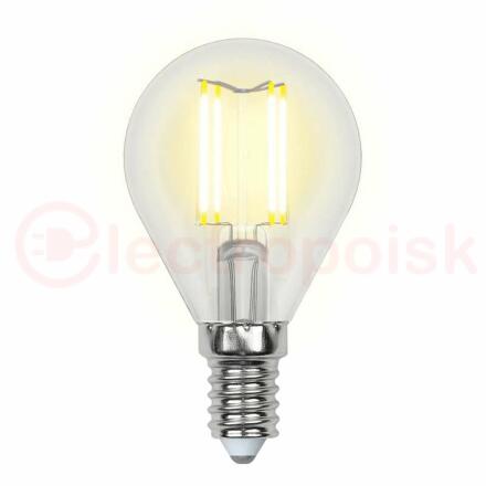 Лампа светодиодная LED 5вт 200-250В шар диммируемый 450Лм Е14 3000К Uniel Air филамент
