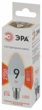 Лампа светодиодная LED B35-9W-827-E14 (диод, свеча, 9Вт, тепл, E14) (10/100/4000)