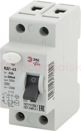 УЗО ВД1-63 Электромеханическое 1P+N 63А 300mA NO-902-30 Pro ЭРА