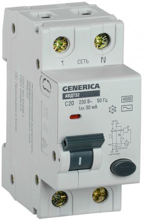 АВДТ 32 C20 - Автоматический Выключатель Дифф.    Тока GENERICA