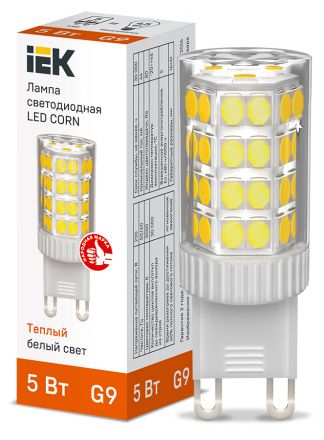 Лампа светодиодная CORN капсула 5Вт 230В 3000К керамика G9