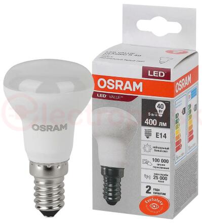 Лампа светодиодная LED 5 Вт E14 4000К 400Лм гриб 220 В (замена 40Вт) OSRAM
