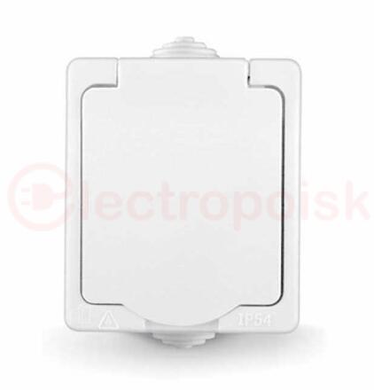 Розетка Аллегро с заземлением с защитной шторкой с крышкой IP54 белая