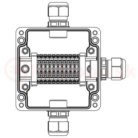 Взрывозащищенная клеммная коробка из полиэстера TBE-P-03-(10xCBC.4)-1xPACMP(A)-1xPACMP(C)-1xPACMP(D)1Ex e IIC Т5 Gb / Ex tb IIIC T95°C Db IP66