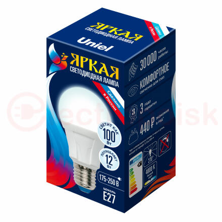 Лампа светодиодная LED 12вт 175-250В форма А 1050Лм E27 4000К Uniel ЯРКАЯ