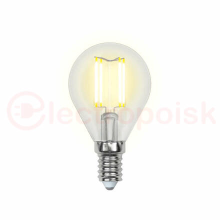 Лампа светодиодная LED 5вт 200-250В шар диммируемый 450Лм Е14 4000К Uniel Air филамент