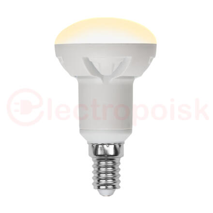 LED-R50 7W/3000K/E14/FR/DIM PLP01WH Лампа светодиодная, диммируемая. Форма ''Рефлектор'', матовая. Серия Яркая. Теплый белый свет (3000K). Картон. ТМ Uniel.''