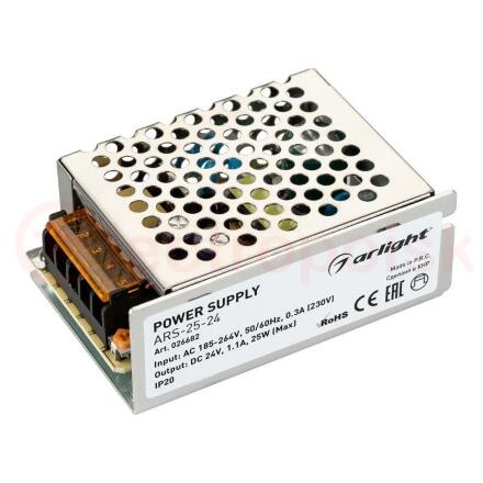 Блок питания ARS-25-24 (24V, 1.1A, 25W) (ARL, IP20 Сетка, 2 года)