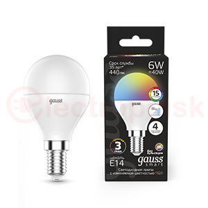 Лампа светодиодная LED 6 Вт RGB Вт+димирование E14 Шар Black Gauss