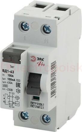 УЗО ВД1-63 Электромеханическое 1P+N 100А 100м NO-902-59 Pro ЭРА